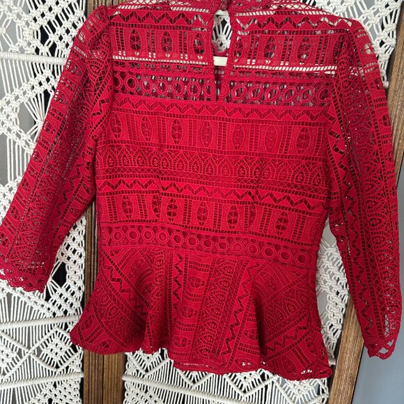 Red Crochet Lace Peplum Blouse - Moulinette Soeurs by Anthropologie - Picture 2 of 7